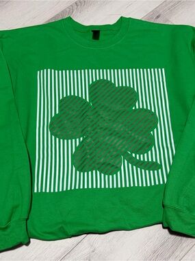 Green Long Sleeve Tee with Clover Graphic